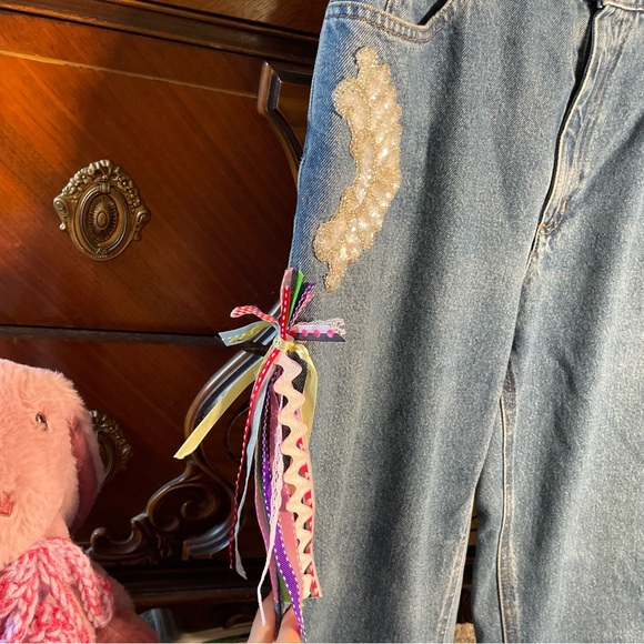 ERIKA KELLY APPAREL IT’s My BDAY Party Time Upcycled Couture Art Jeans - Picture 9 of 14